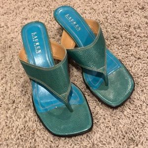 Ralph Lauren heeled sandal in Teal. Women size 8M